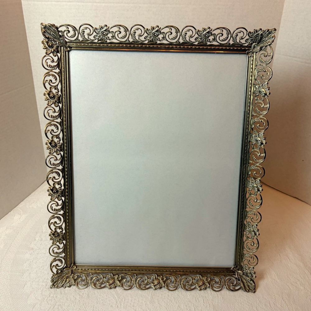 Vintage Ornate Gold Filigree Picture Frame 8x10 Regency Scroll Velvet Back MCM